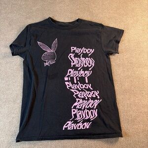 PLAYBOY Black Tee with Pink Logo Design 1421
